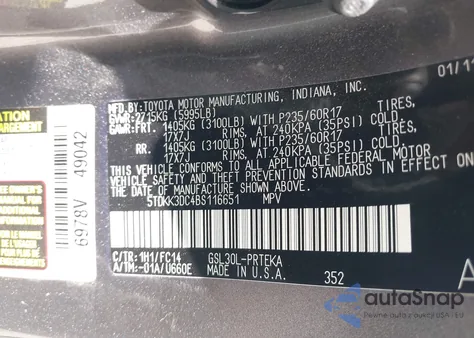 2011 Toyota Sienna Le V6 из США, поврежденный, VIN 5TDKK3DC4BS116651